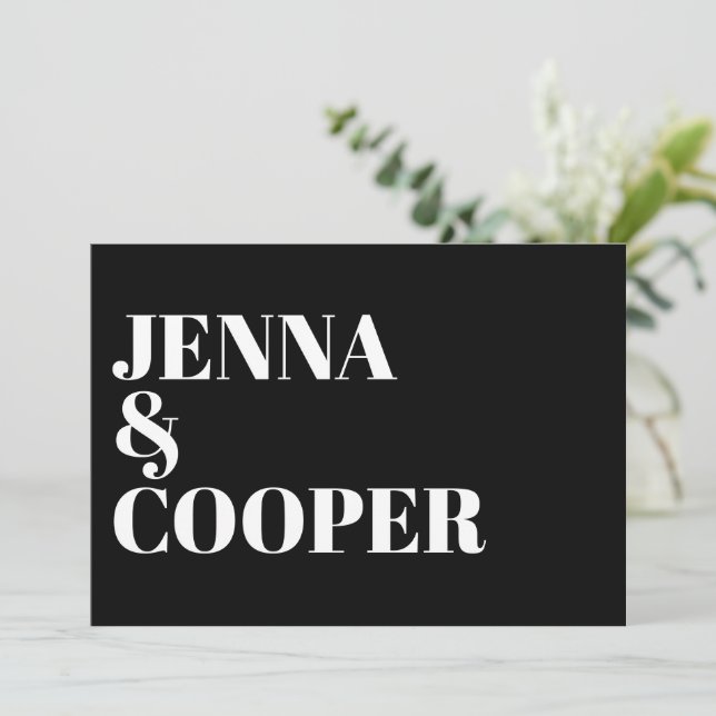 Invitation Typographie moderne Retro Bold Mariage noir et bla (Debout devant)