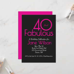 Invitation Typographie Moderne Rose Noir Fantastique 40 Anniv