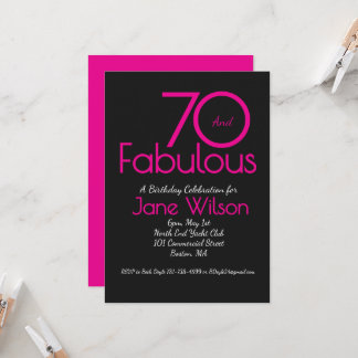 Invitation Typographie Moderne Rose Noir Fantastique 70 Ans