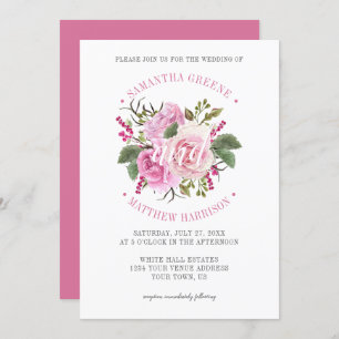 Invitation Typographie moderne Roses roses roses Mariage vert