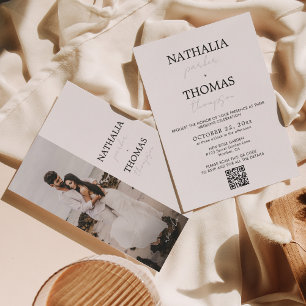 Invitation Typographie moderne Script Photo Code QR Mariage