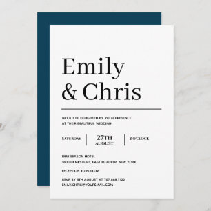 Invitation Typographie moderne Simple minimaliste Mariage Inv