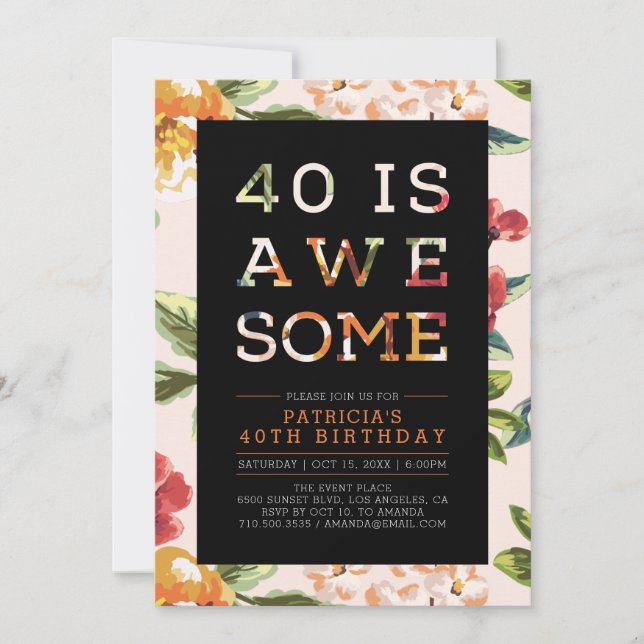 Invitation Typographie moderne tropicale 40e anniversaire (Devant)