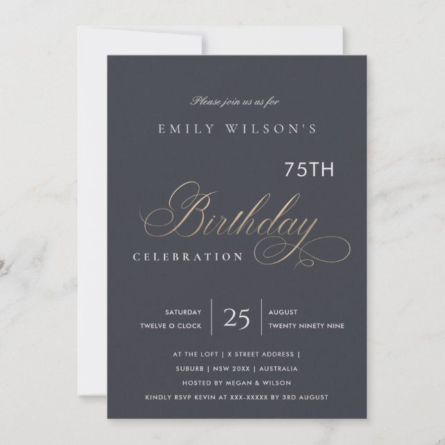 INVITATION TYPOGRAPHIE NAVY KRAFT SIMPLE TOUT ÂGE ANNIVERSAIR (Devant)