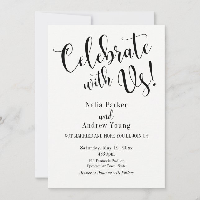 Invitation Typographie noir blanc après la fête du Mariage (Devant)