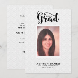 Invitation Typographie noir Damas blanc - Graduation
