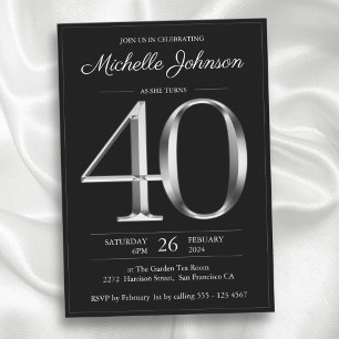 Invitation Typographie noir et argent 40e anniversaire