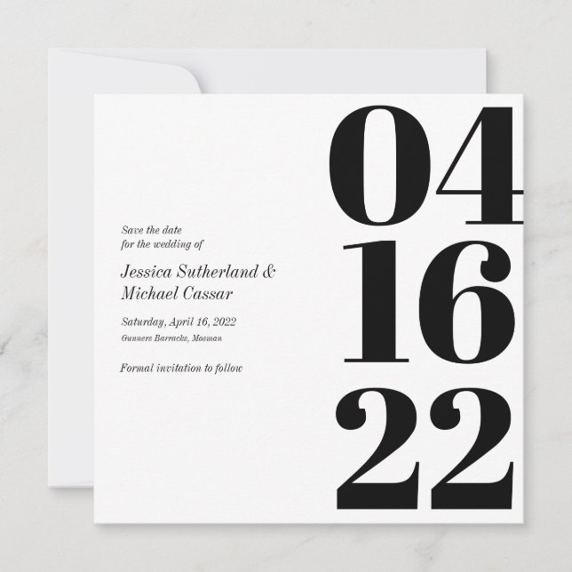 Invitation Typographie noir et blanc Numéro Enregistrer la da (Devant)