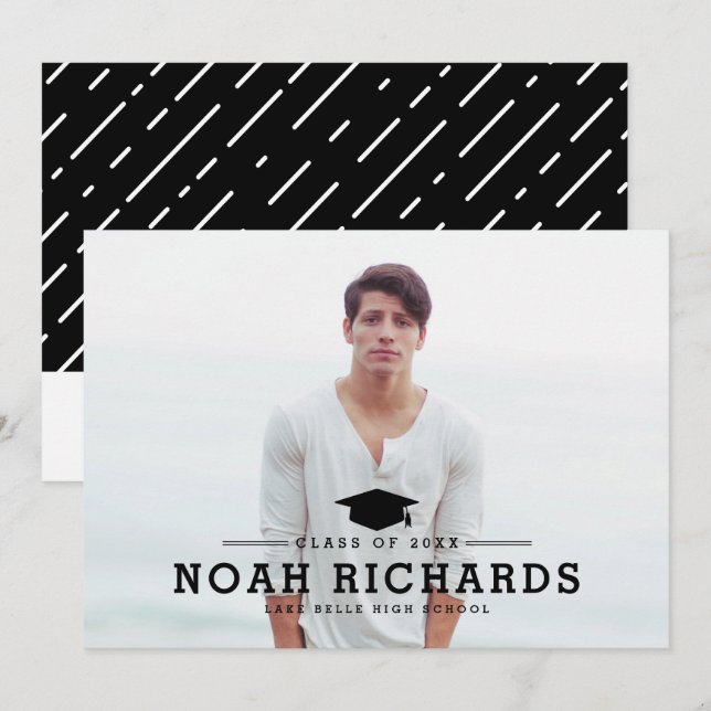 Invitation Typographie Noire classique Diplôme photo (Devant / Derrière)