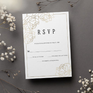 Invitation Typographie or blanc de luxe peony floral RSVP