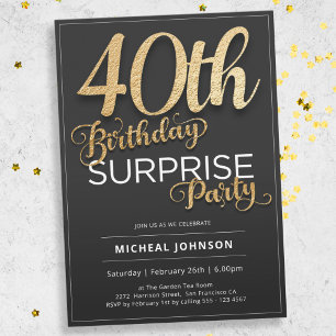 Invitation Typographie Or moderne Surprise 40e anniversaire
