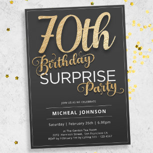 Invitation Typographie Or moderne Surprise 70e anniversaire