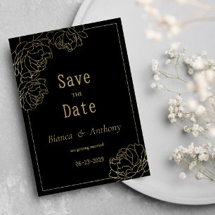 Invitation Typographie or noir luxe pivoine Enregistrer la da
