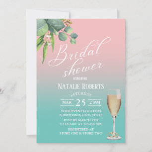 Invitation Typographie Pastel Pink Turquoise Foliage Fête des