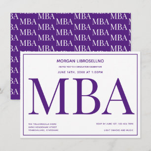 Invitation Typographie Purple White MBA Graduation Party