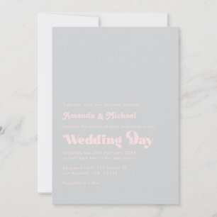 Invitation Typographie Rétro Gras Mariage Rose Pâle et Gris