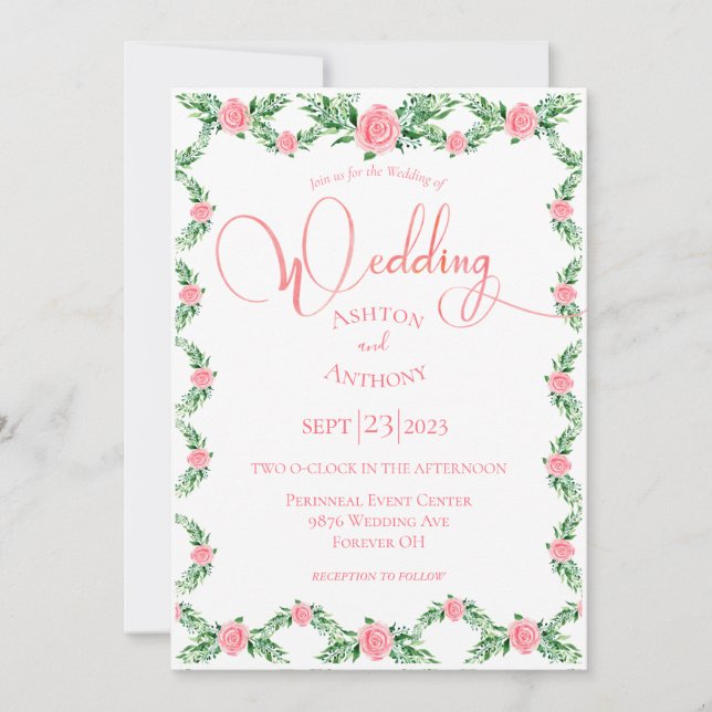Invitation Typographie romantique rose fleurie Typographie Ma (Devant)