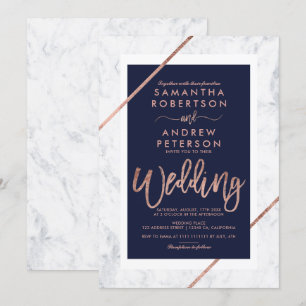 Invitation typographie Rose de l'or mariage de marine en marb