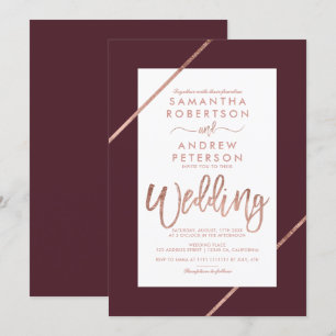 Invitation Typographie Rose de l'or stripes burgundy mariage