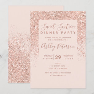 Invitation Typographie Rose de parties scintillant d'or rose 