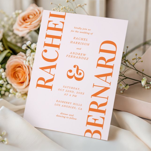 Invitation Typographie rose et orange élégant Mariage de code (Créateur téléchargé)