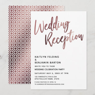 Invitation Typographie Rose Gold pour Réception de Mariage