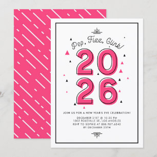 Invitation Typographie rose rétro 2017 Soirée du Nouvel An