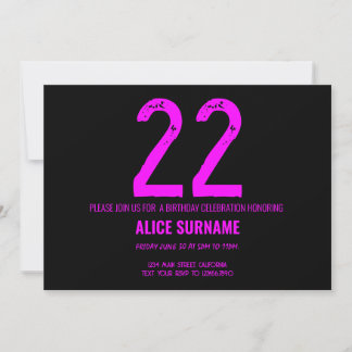 Invitation Typographie rose simple pour 22e anniversaire