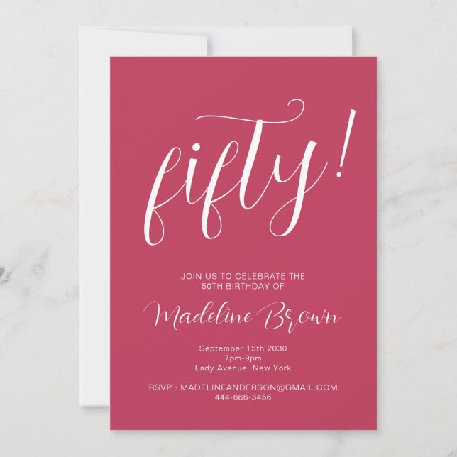 Invitation Typographie Script Magenta 50e anniversaire (Devant)