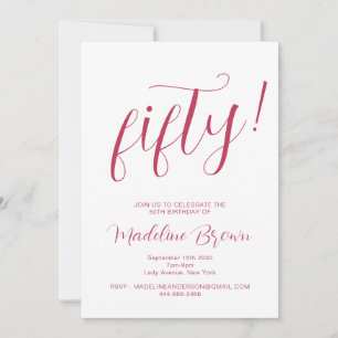 Invitation Typographie Script Magenta 50e anniversaire
