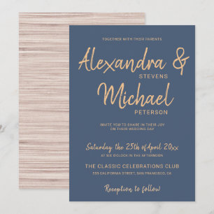 Invitation Typographie script marine cuivre moderne mariage