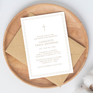 Invitation Typographie simple Baptême d'or catholique pour bé