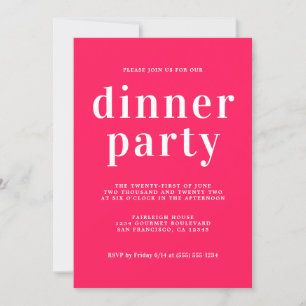 Invitation Typographie Simple Chic Diva Dîner Rose