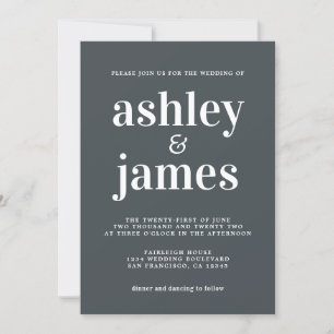 Invitation Typographie simple chic Mariage noir blanc