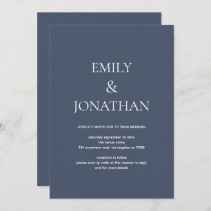 Invitation Typographie simple Dusty Navy Code QR Mariage