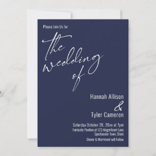 Invitation Typographie Simple Élégante Le Mariage de Bleu Nui