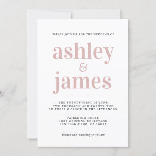 Invitation Typographie simple et chic Mariage rose argent