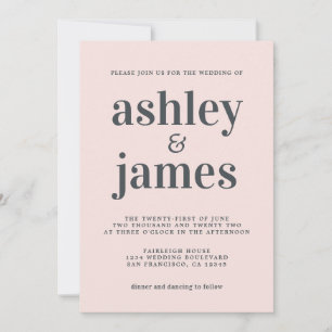 Invitation Typographie simple et chic Pastel Mariage rose