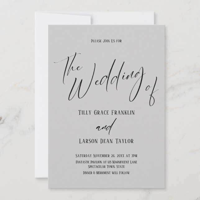 Invitation Typographie Simple Le Mariage De Grey Clair (Devant)