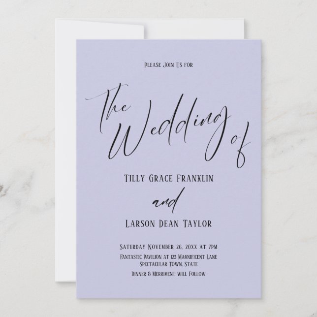 Invitation Typographie Simple Le Mariage De Lavender (Devant)
