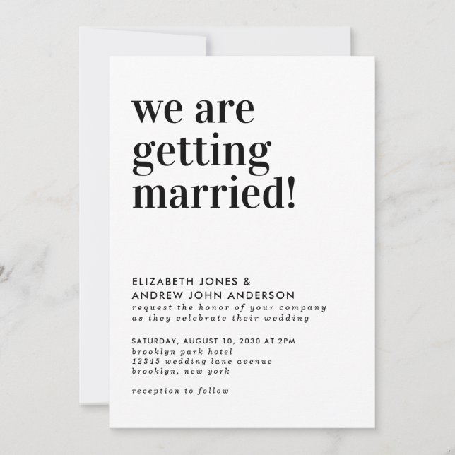 Invitation Typographie simple Nous nous marions Mariage (Devant)