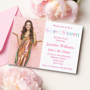 Invitation typographie sweet sixteen moderne rose style photo