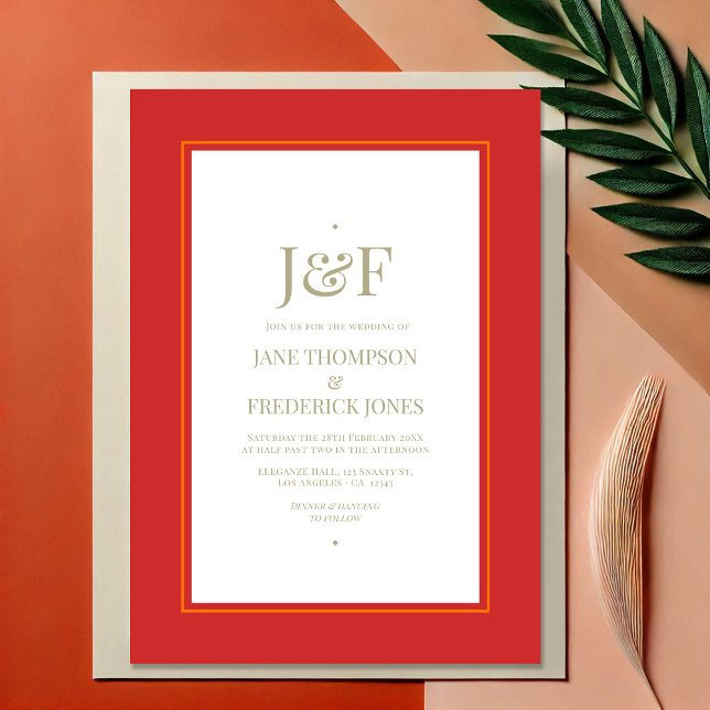 Invitation Typographie tendance Mariage rouge, orange et Sage (Trendy Typography Red, Orange and Sage Wedding Invitation)
