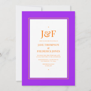 Invitation Typographie Tendance Mariage Violet, Orange & Jaun