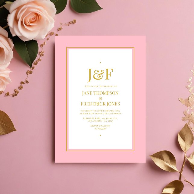 Invitation Typographie tendance Pink and Gold Wedding Invitat (Trendy Typography Pink and Gold Wedding Invitation)