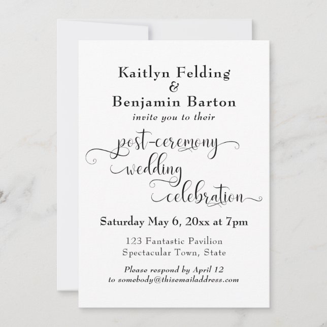 Invitation Typographie Tourbillonnante Réception de Mariage A (Devant)