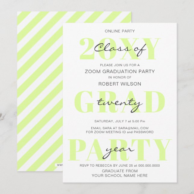Invitation Typographie verte Moderne en ligne Graduation Part (Devant / Derrière)
