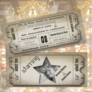 Invitation Typographie Vintage Hollywood Ancien Billet Mariag