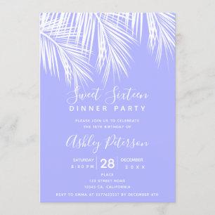 Invitation Typographie violette du palmier tropical Sweet 16