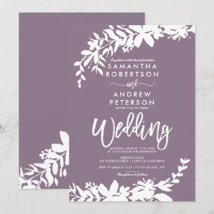 Invitation Typographie violette Floral blanc mariage